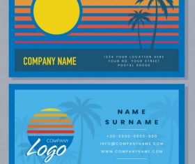 Business card templates sunset scene theme coconut set vector