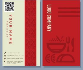 Business card template culinary theme flat vertical vector