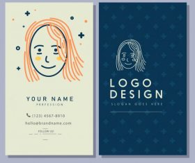 Business card template handdrawn woman face vector