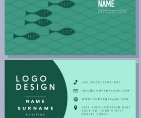 Business card template flat fishes green vector graphics