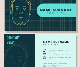 Business card templates handdrawn face checkered vector