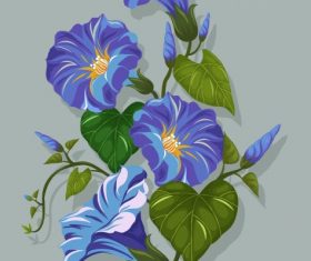 Flower painting green violet classical vector graphics
