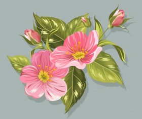 Flower painting colored classical handdrawn vector