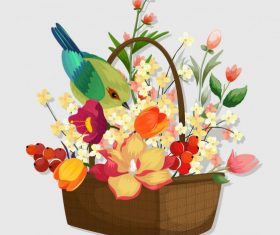 Flower basket colorful classical bird vector design