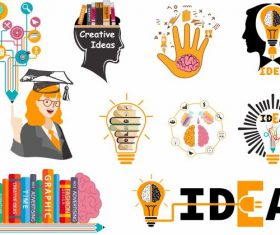 Idea elements colored flat symbols vector set