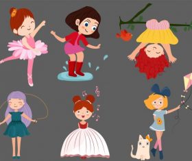 Childhood icons cute girls cartoon vector