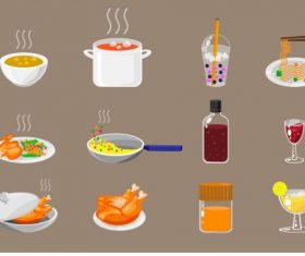 Foods drinks sign icons colored classical vector design