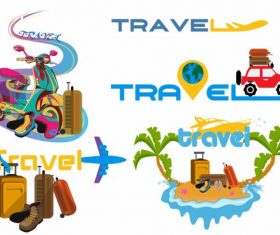 Travel icons vehicles luggages island vector