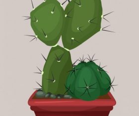 Decorative cacti plant pot colored vector