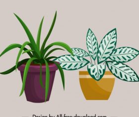 Plant pot icons colored illustration vector