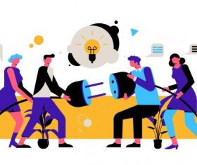 Team work background staffs plug socket lightbulb vector