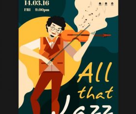 Jazz party poster violinist colorful design vectors