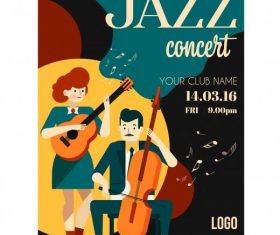 Jazz concert poster guitarists icons cartoon characters vector
