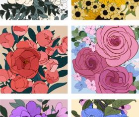 Flowers backgrounds colored classical closeup handdrawn vector