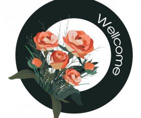 Welcome sign template roses circle vector