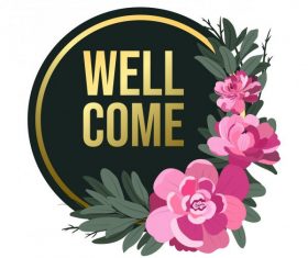 Welcome sign template petals circle shape vector