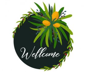 Welcome sign template plants circle isolation vector set