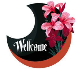 Welcome sign template and flower crescent shape vector design