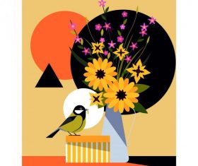Flower bird colorful flat vectors material