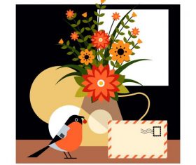 Decorative background classical colorful flora bird envelope vector