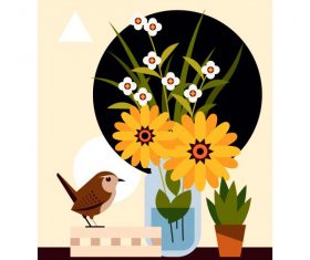 Flower bird background multicolored design vector