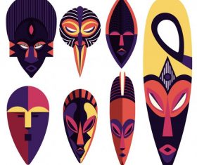 Ethnic mask templates frightening faces colorful symmetric vector