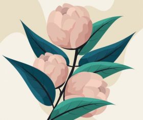 Floral painting colored retro buds leaves vector material