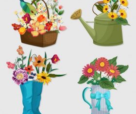 Decorative flower icons colorful symbols vector