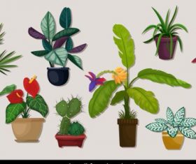 Decorative plants icons tree pots colorful vector material