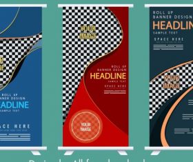 Corporate banners templates dark colorful checkered vertical vector