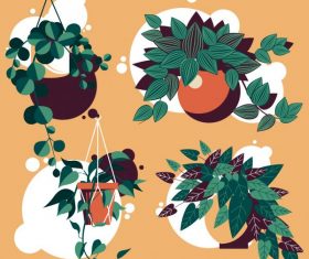 Decorative houseplant icons leaves colored classical vector