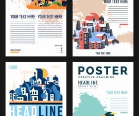 Scenic poster templates grunge houses vector