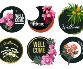 Welcome banners floral circle isolation vector