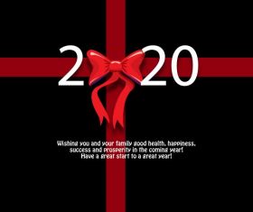 Happy new year 2020 with ribbon card vector