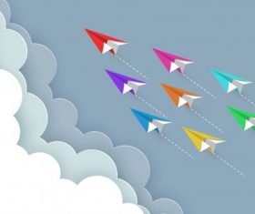 Paper airplane colorful fly up to sky cartoon vector