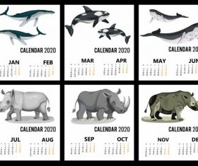 2020 calendar templates wild animals icons vector