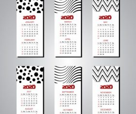 2020 calendar templates modern abstract black white vector graphics