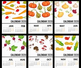 2020 calendar templates vegetables theme colorful vector