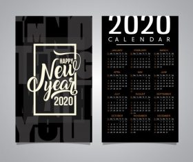 2020 calendar template black white blurred vector