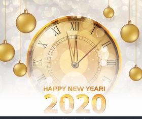 2020 new year banner shiny bokeh clock baubles vector material