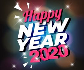 2020 new year banner sparkling lights texts vector