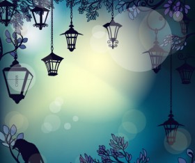 Cartoon Street lamp background vector set 04