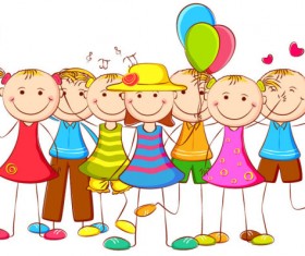 free vector Cartoon Primary school students Illustration 02