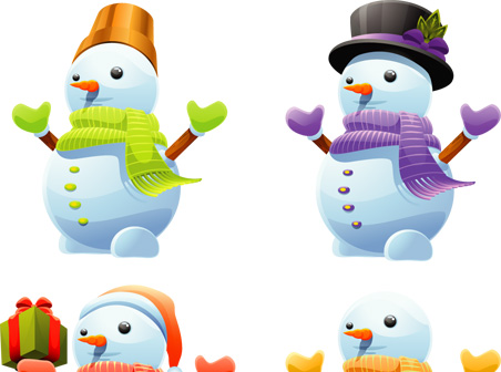 3D Cute Snowman Vector Set 