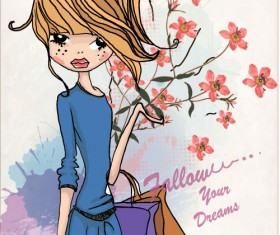 Fashion shop Girl vector 01