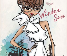 Fashion shop Girl vector 02