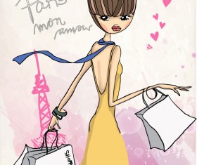 Fashion shop Girl vector 04