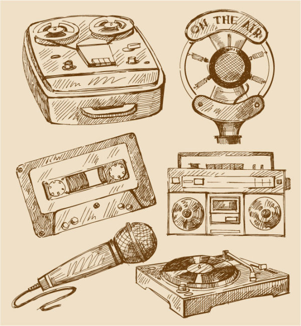 free vector vintage Recorder, Microphone