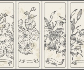 Set of Vintage with Flowers cards vector 01