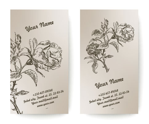 Set of Vintage with Flowers cards vector 02